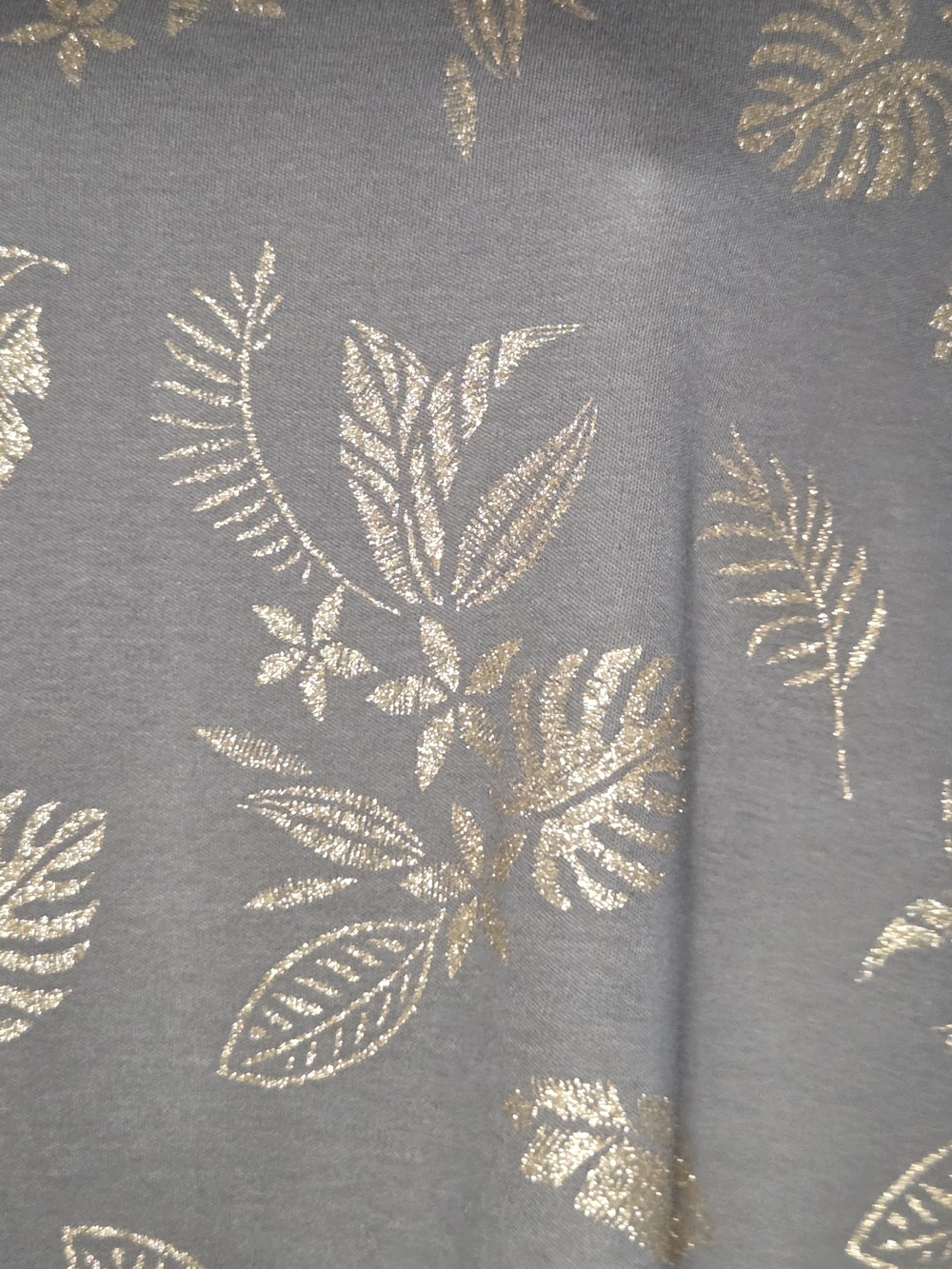 Karen Scott Women’s Olive Green Metallic Leaf Print Boat Neck Top - Picture 3 of 4
